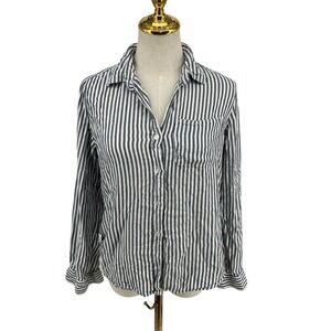 Velvet Heart Striped Button Down Shirt Womens Coastal Nautical Minimalist Preppy